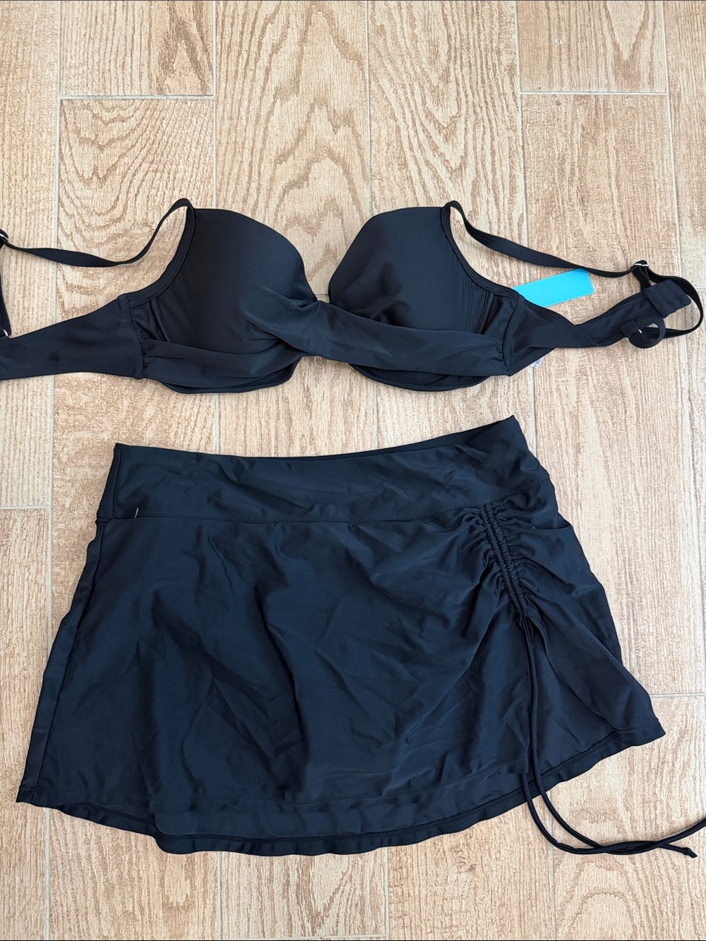 Black Underwire Bikini Top and Swim Skirt Set - Women Swim